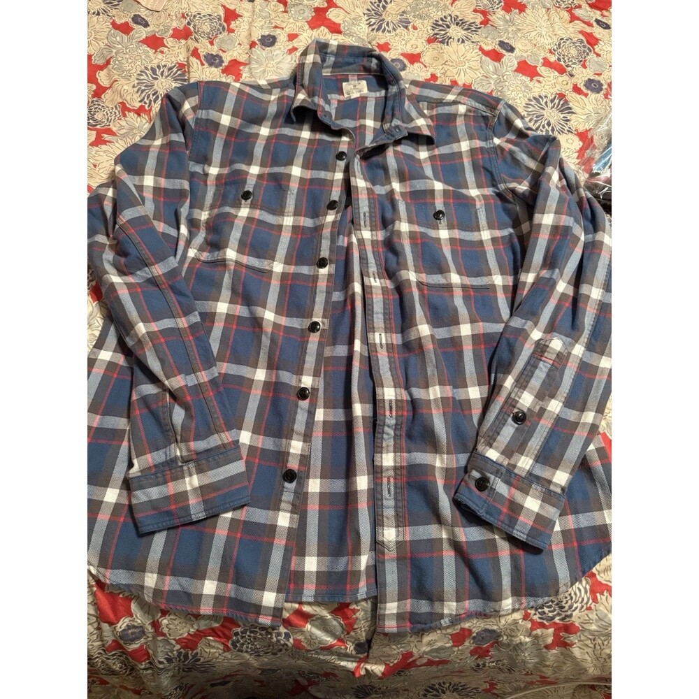 J.Crew Shirt Mens Large Gray Blue Red Plaid Flannel Button Down Casual